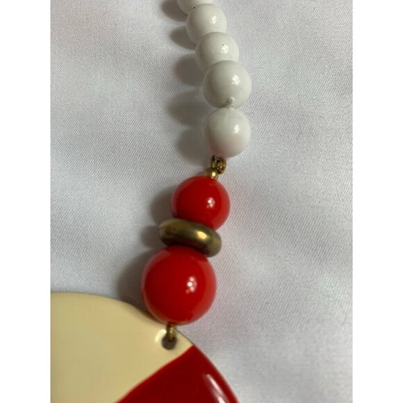 Vintage Red Cream Enameled Medallion Necklace 23 Inch - Picture 5 of 11